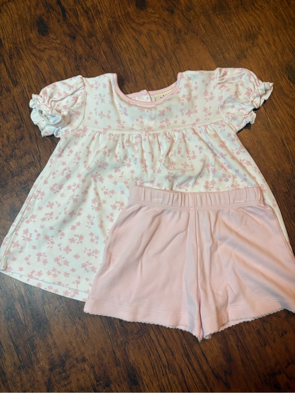 Girls' Pink Floral Short Set with Ruffle Sleeves